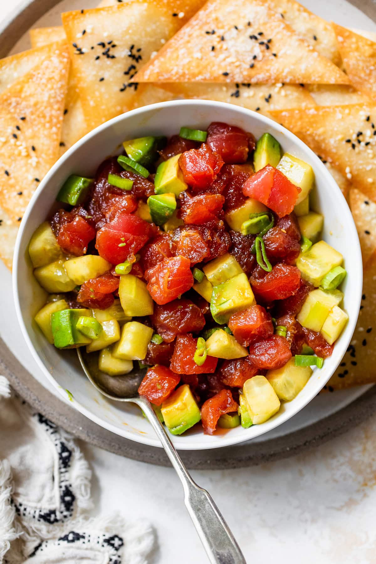 Tuna Tartare with wonton chips