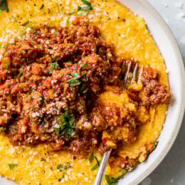Pumpkin Polenta topeed with Beef Ragu