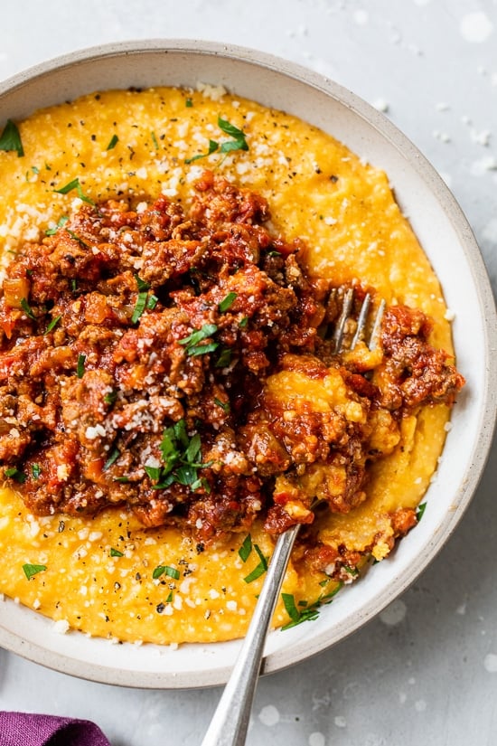 Pumpkin Polenta topeed with Beef Ragu