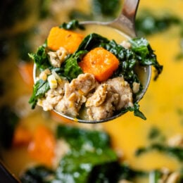 Slow Cooker Creamy Sausage, Kale, Sweet Potato Soup