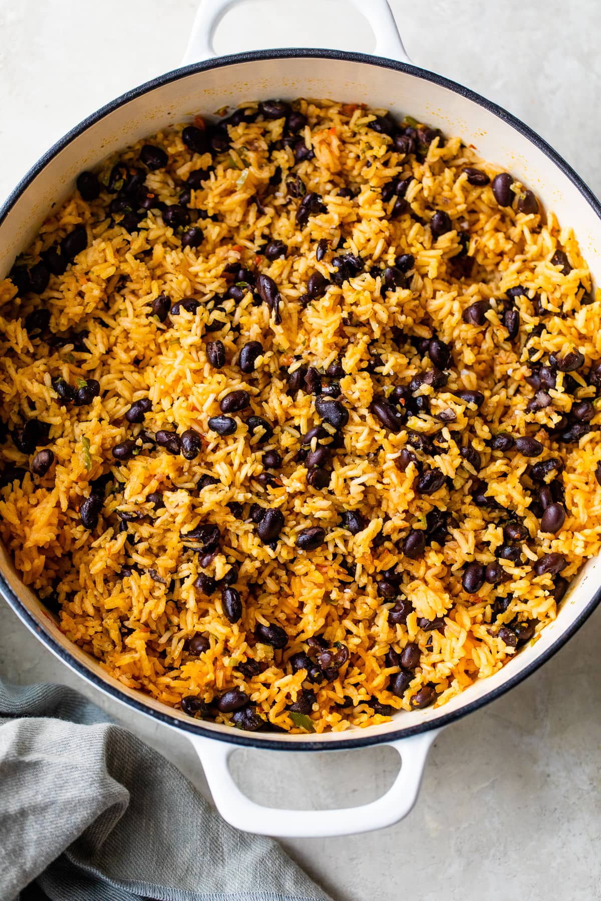 large pot yellow rice black beans