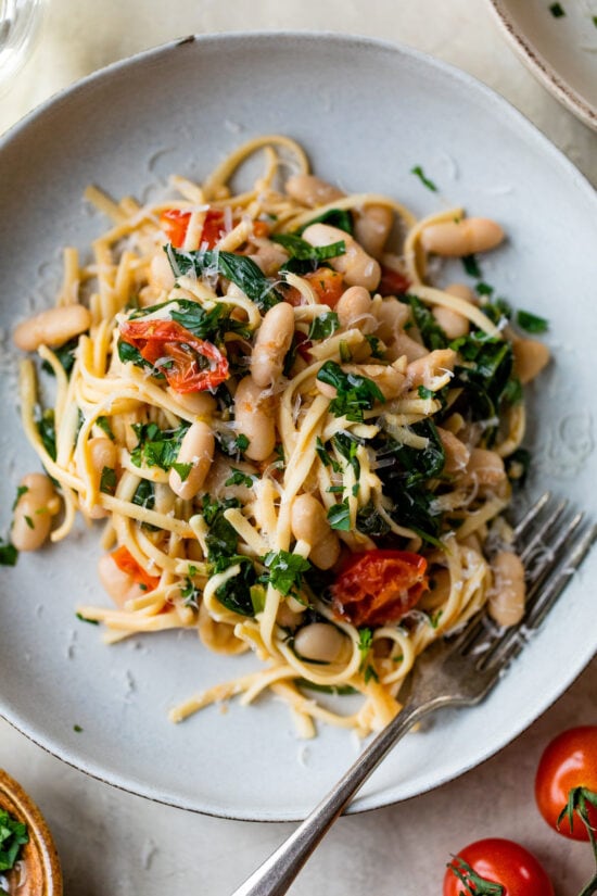 Vegetarian Cannellini Scampi with Linguine