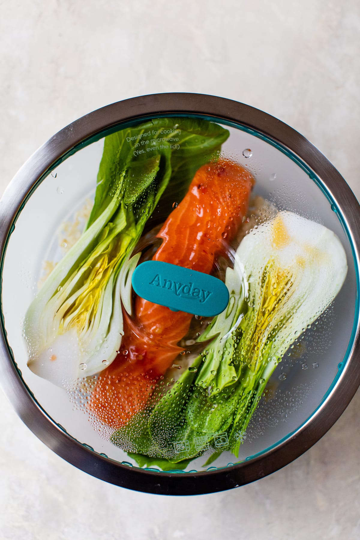 salmon and bok choy in the anyday bowl.