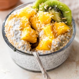 chia pudding with mango, coconut and kiwi