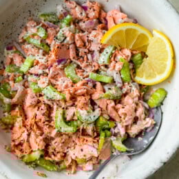 salmon salad with celery and lemon
