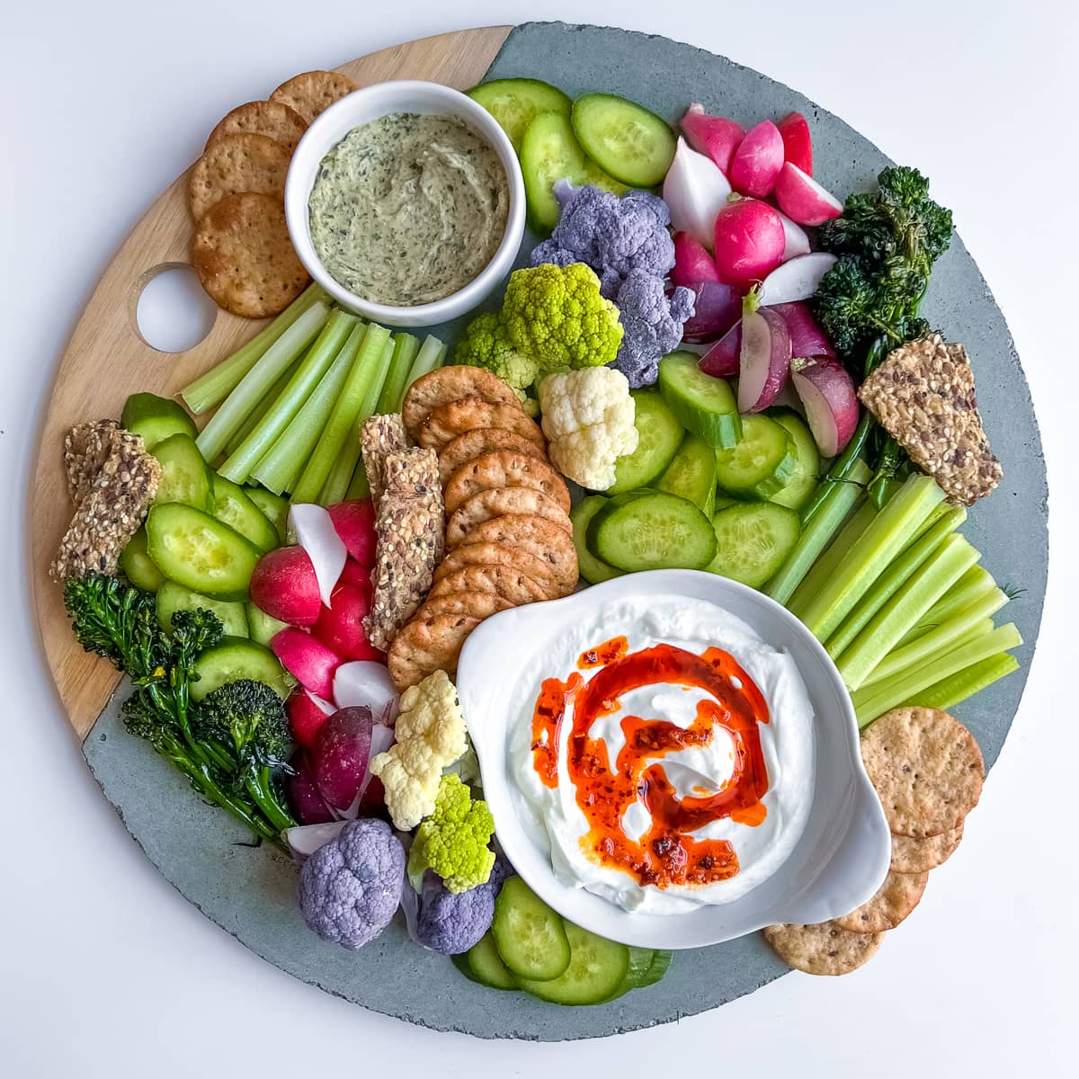Colorful Crudite Platter with dips