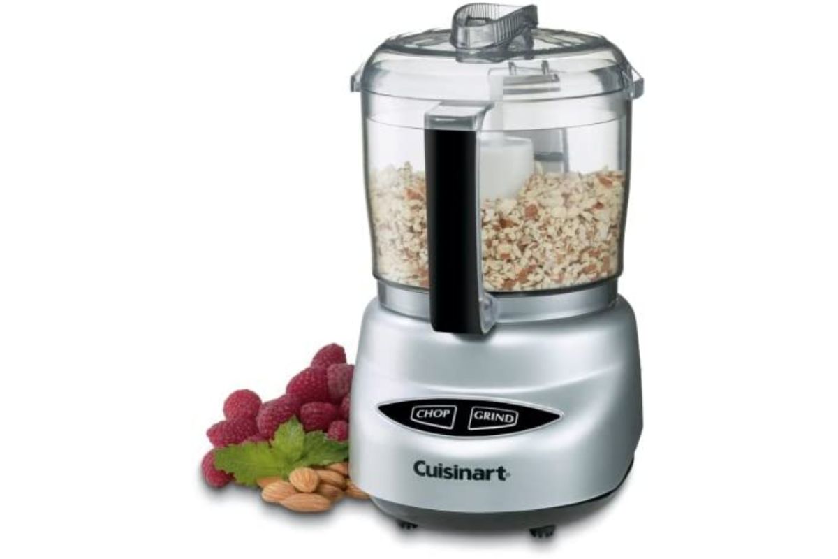 Cuisinart mini food processor on white background