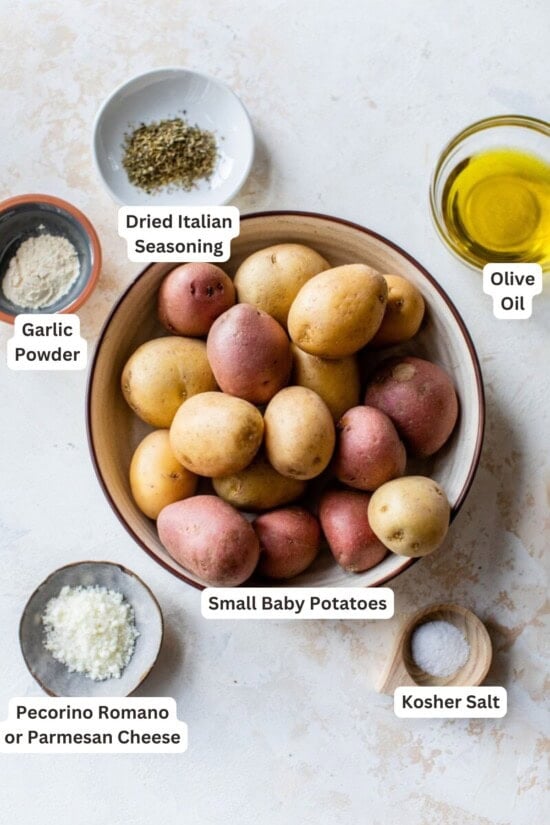 Ingredients for Crispy Oven Roasted Baby Potatoes.