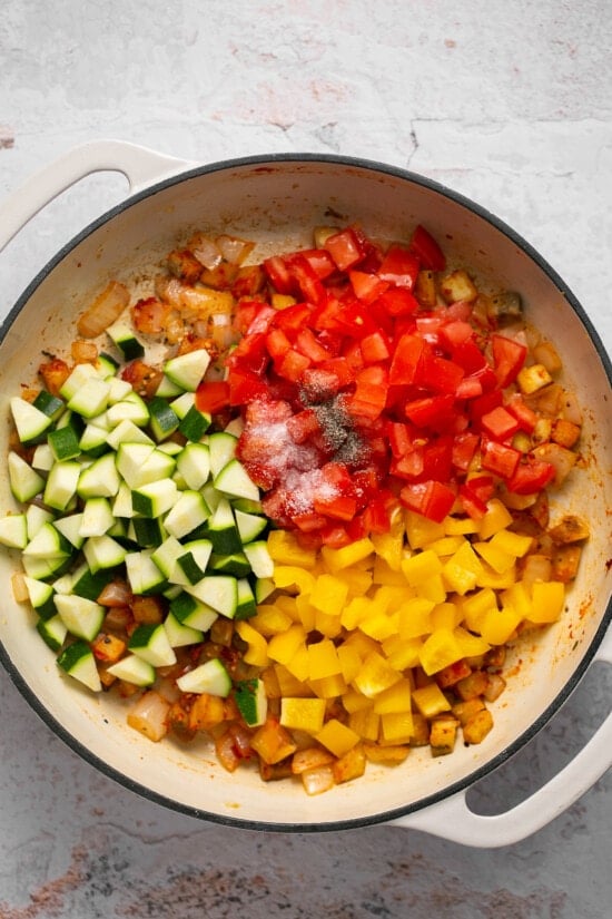 zucchini, tomatoes, bell pepper and eggplant