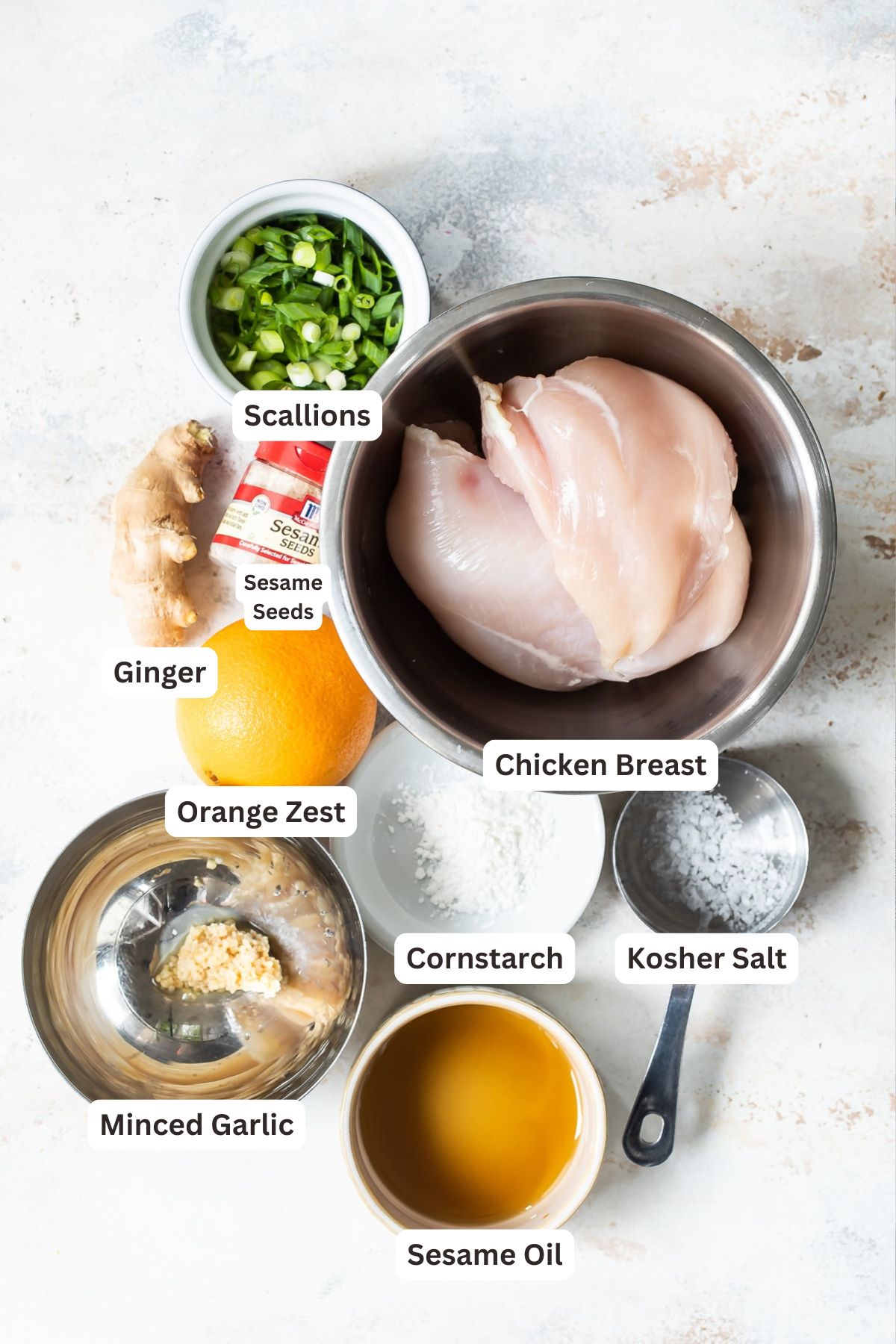 Ingredients for Orange Chicken Recipe.