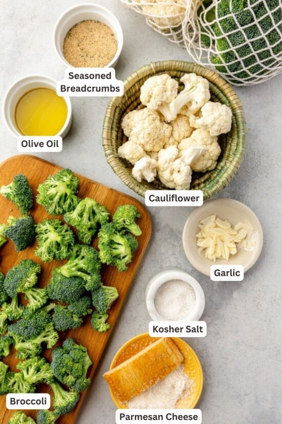 Ingredients for Roasted Broccoli and Cauliflower.