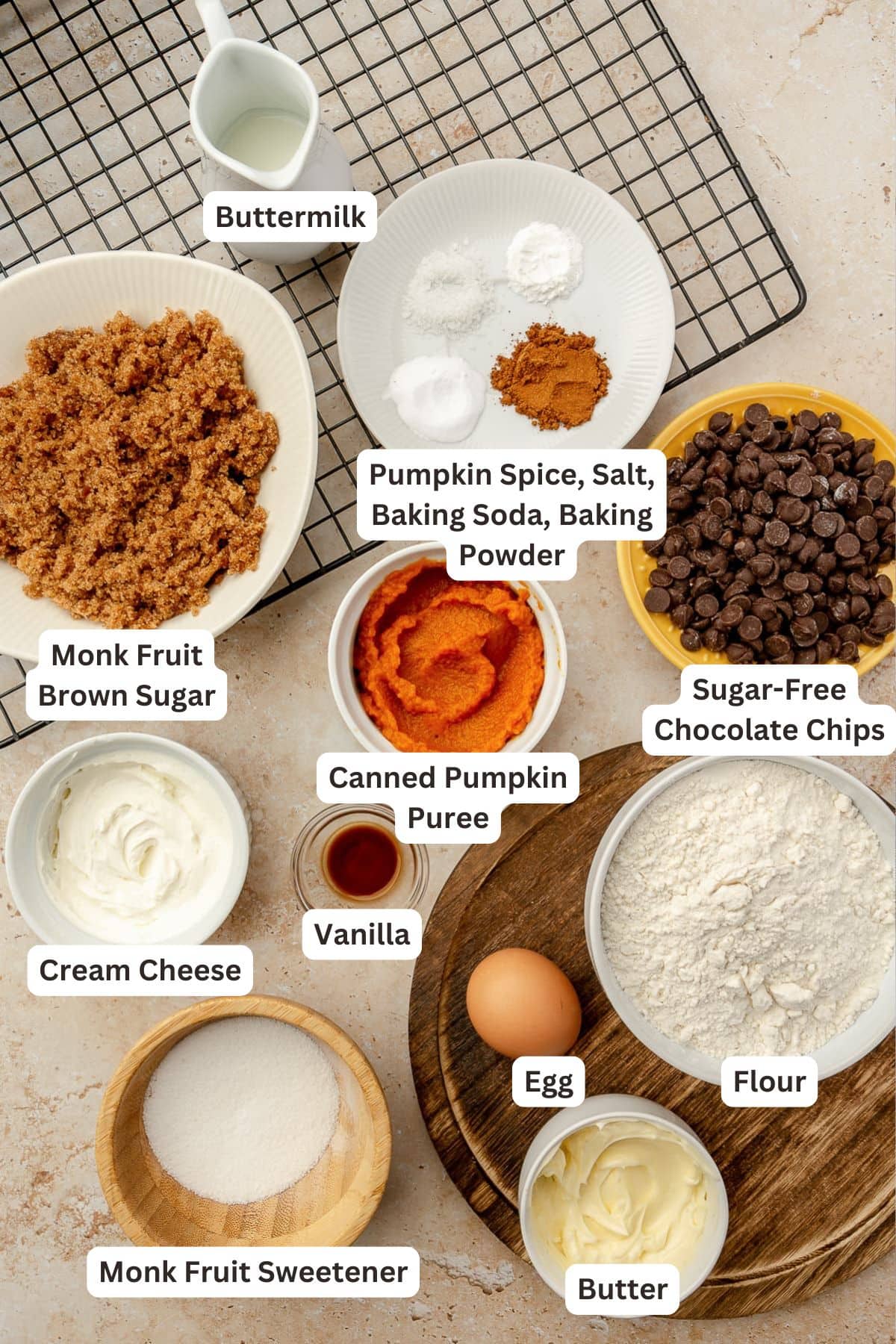 Soft Pumpkin Chocolate Chip Cookies, made with pumpkin puree, pumpkin spice, and cream cheese, have a cake-like texture and pumpkin flavor! Ingredients for Pumpkin Chocolate Chip Cookies.