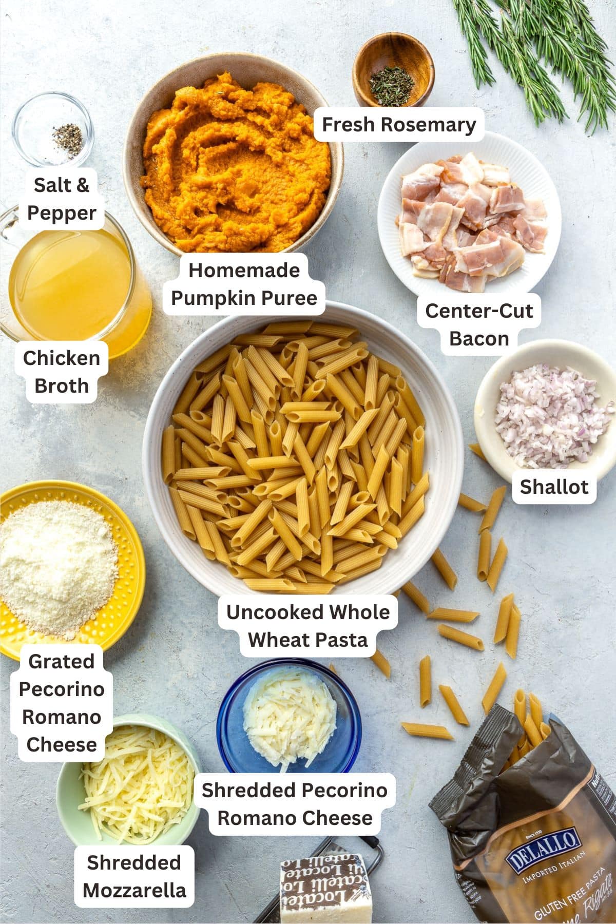 Ingredients for Cheesy Baked Pumpkin Pasta.