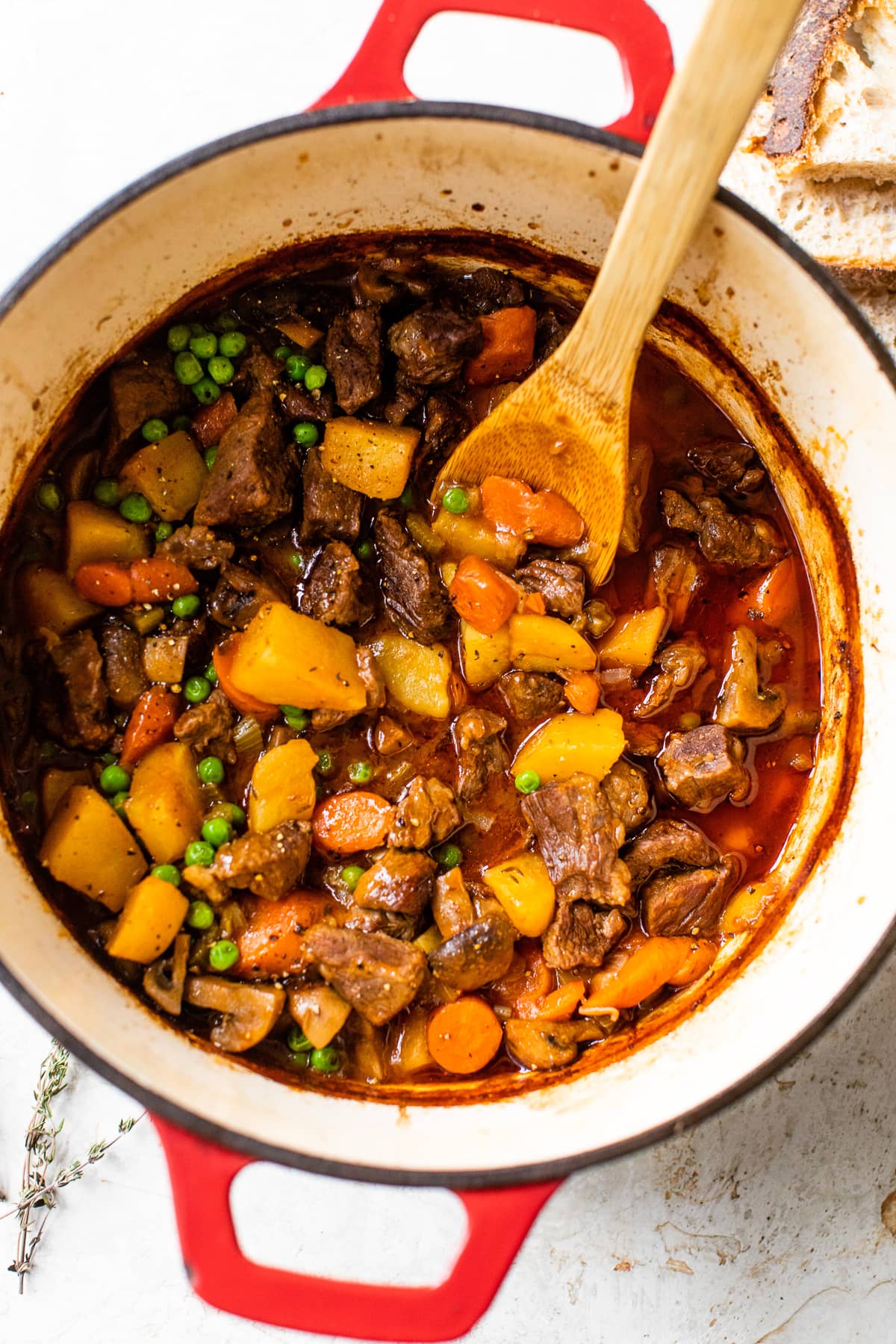 Classic beef stew in a pot.