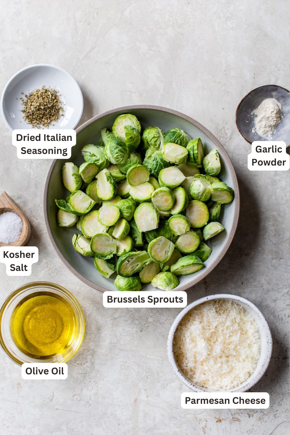 Ingredients for Parmesan Brussel Sprouts.
