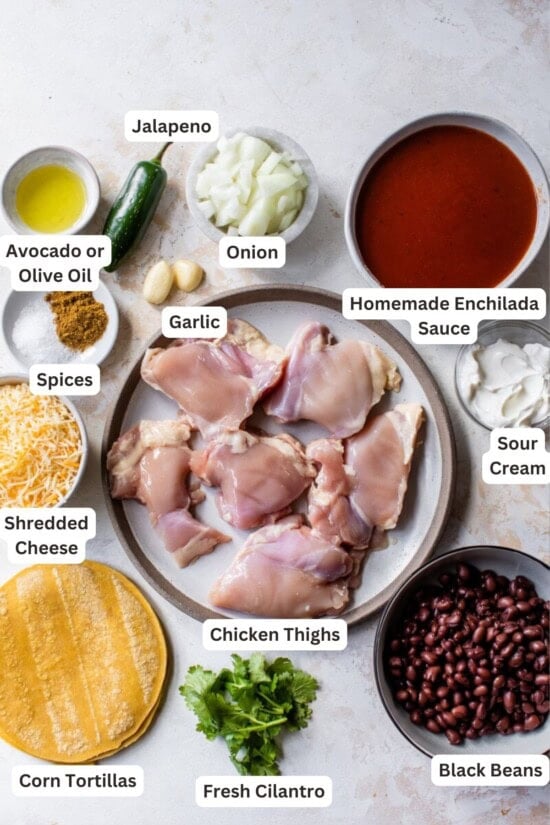 Ingredients for Slow Cooker Chicken Enchiladas.