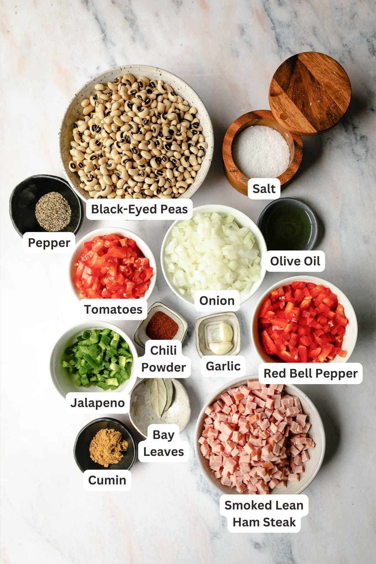 Ingredients for Slow Cooker Black Eyed Peas with Ham.