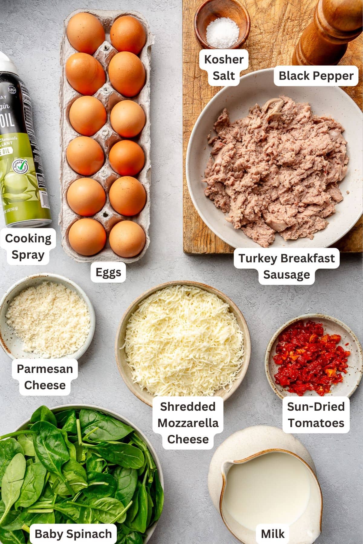 Ingredients for Breakfast Casserole with Sausage.