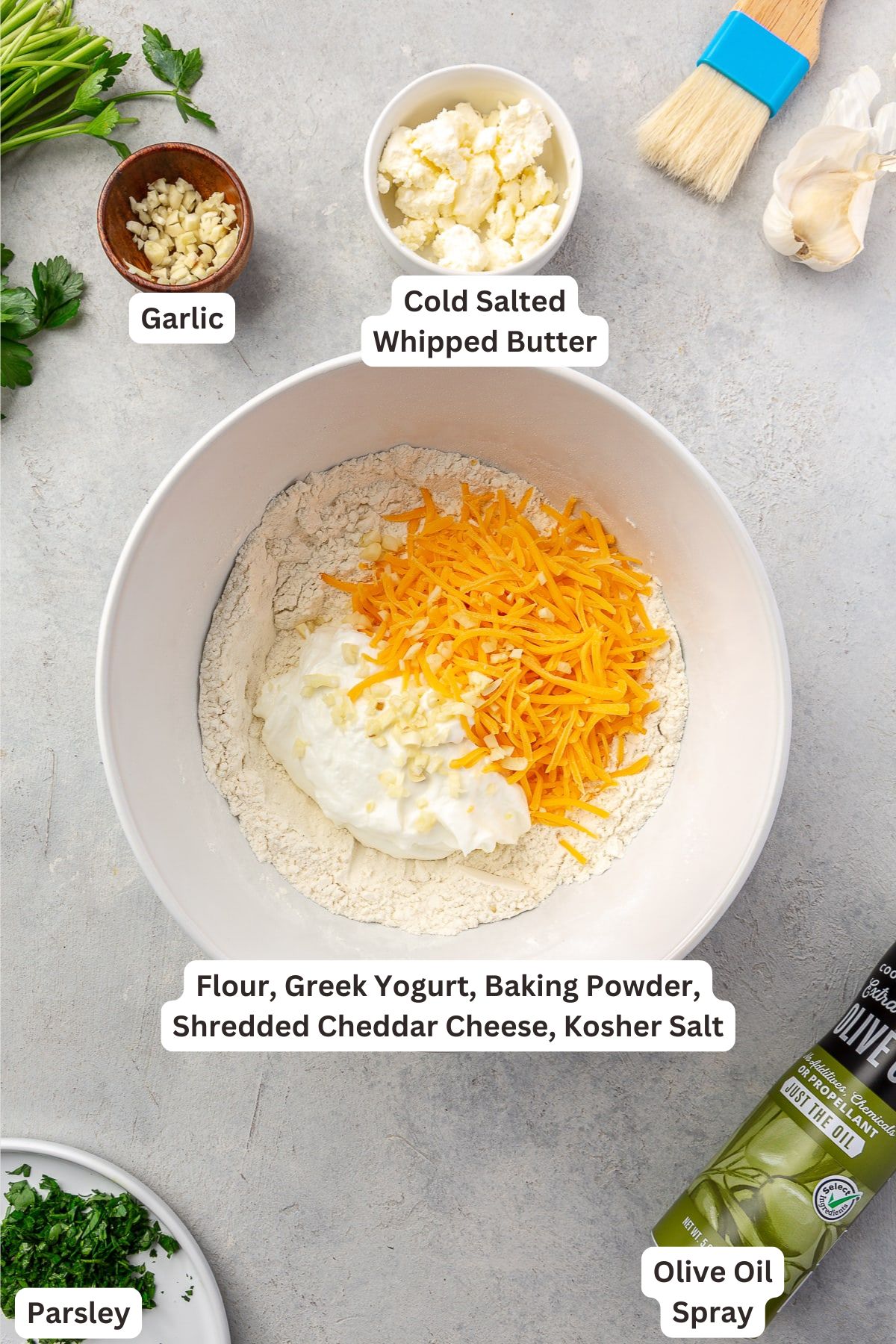 Ingredients for Cheddar Biscuits.