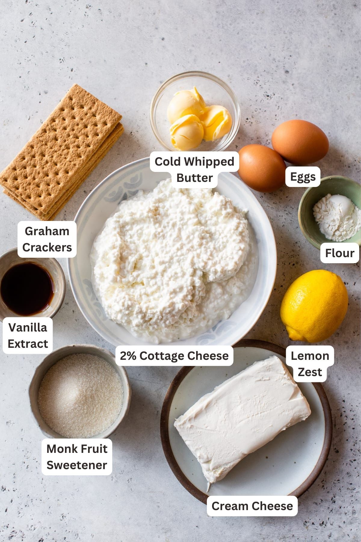 Ingredients for Cottage Cheese Cheesecake.