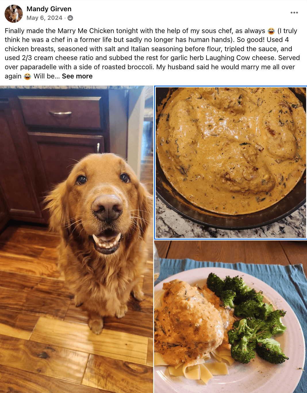 Marry Me Chicken made by Skinnytaste reader Mandy—served over noodles with broccoli