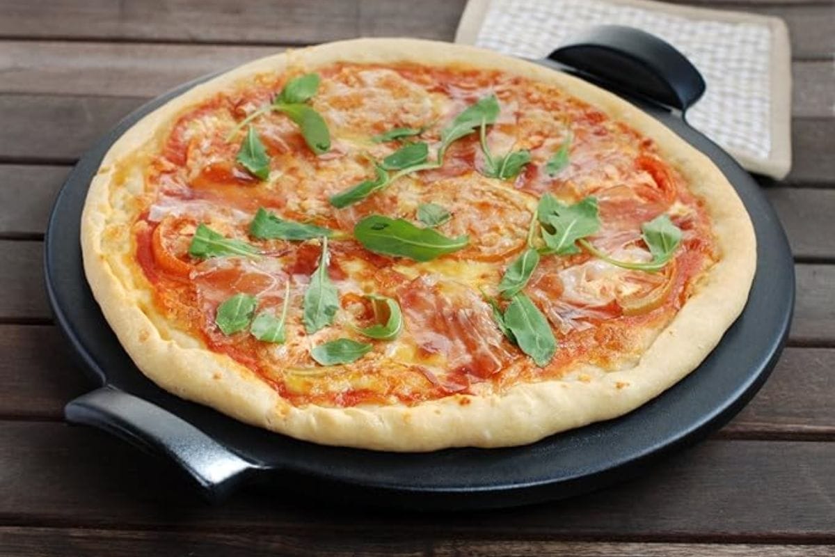 Pizza on Emile Henry Flame Top Pizza Stone