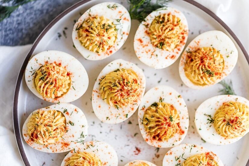 Deviled eggs on a serving platter