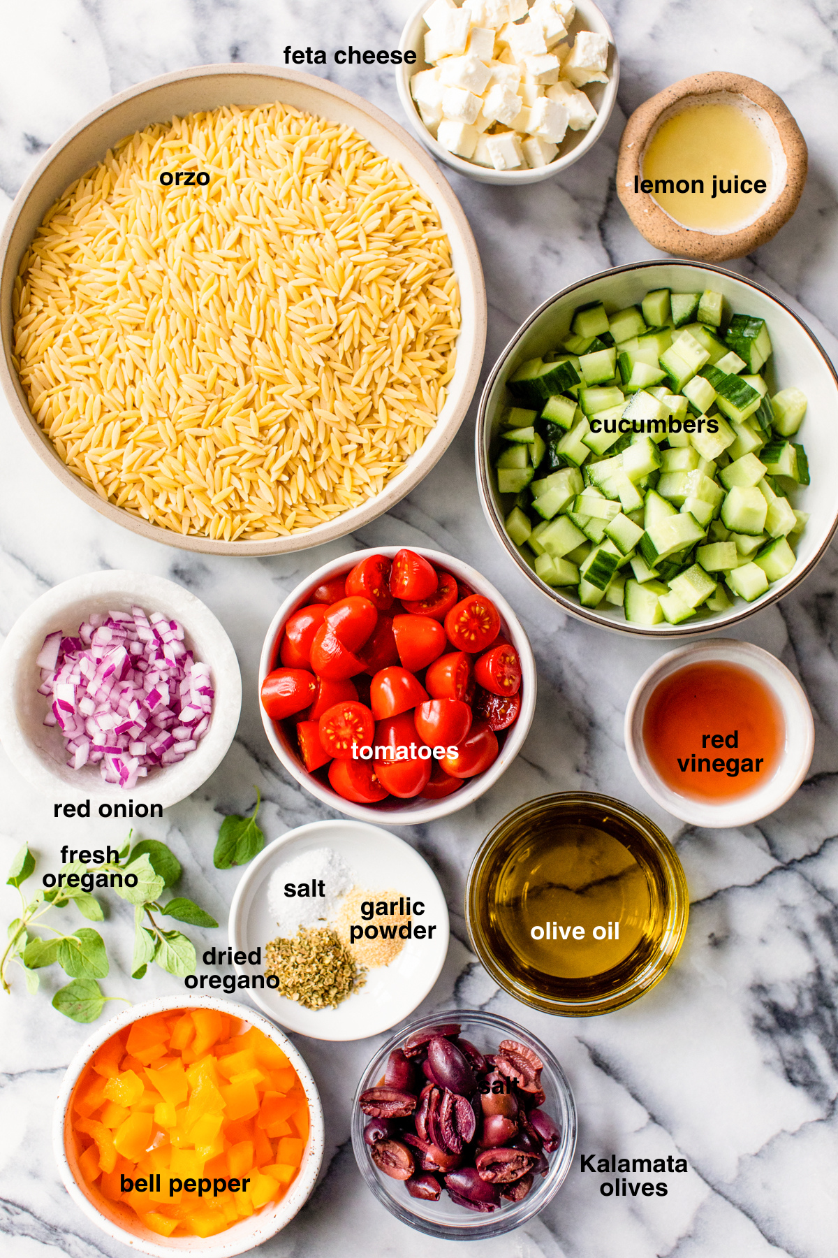 Greek Orzo Salad labels