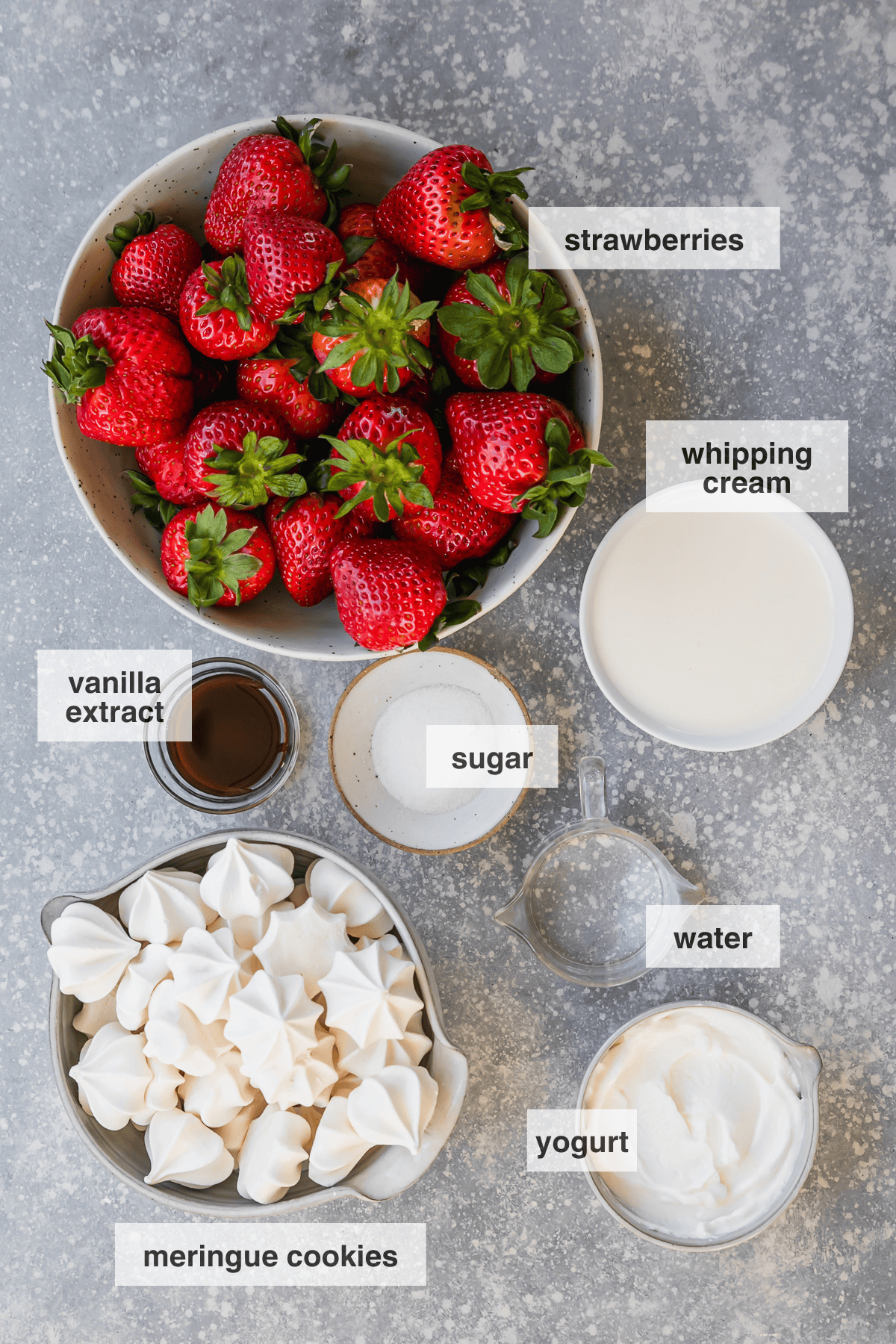 strawberries, meringues and other eton mess ingredients