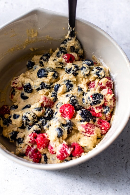 cake batter with berries