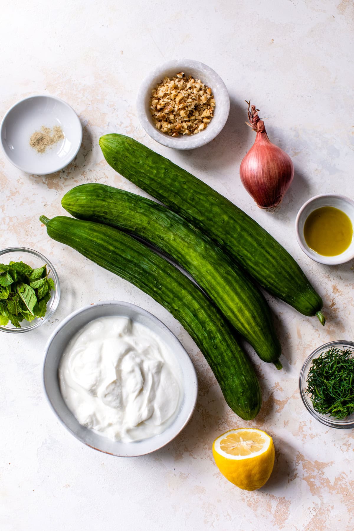 cucumbers, yogurt and shallots