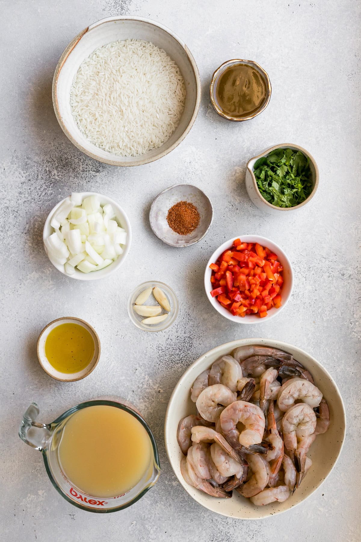 ingredients for shrimp and rice