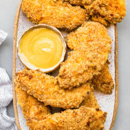Pretzel Crusted Chicken Tenders with Honey Mustard
