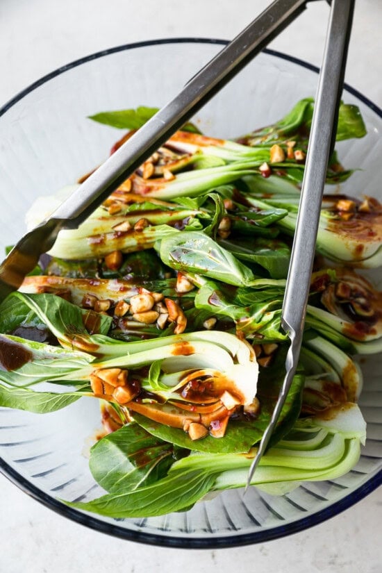 Season bok choy with stir fry sauce.