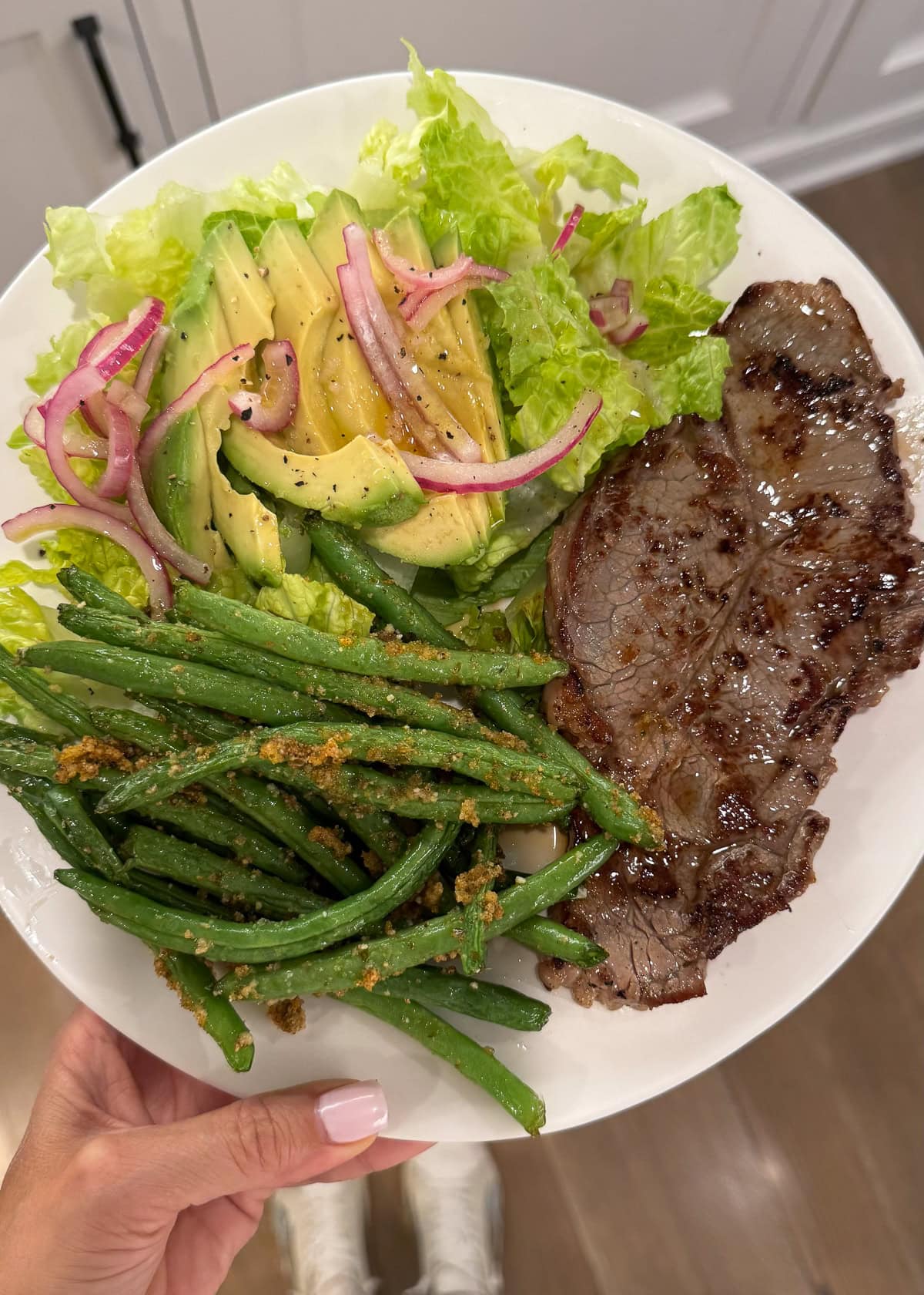 Air Fryer Green Beans with Steak for dinner
