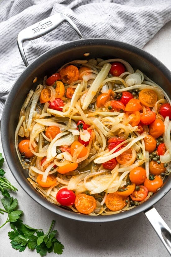 fennel and tomatoes in skillet