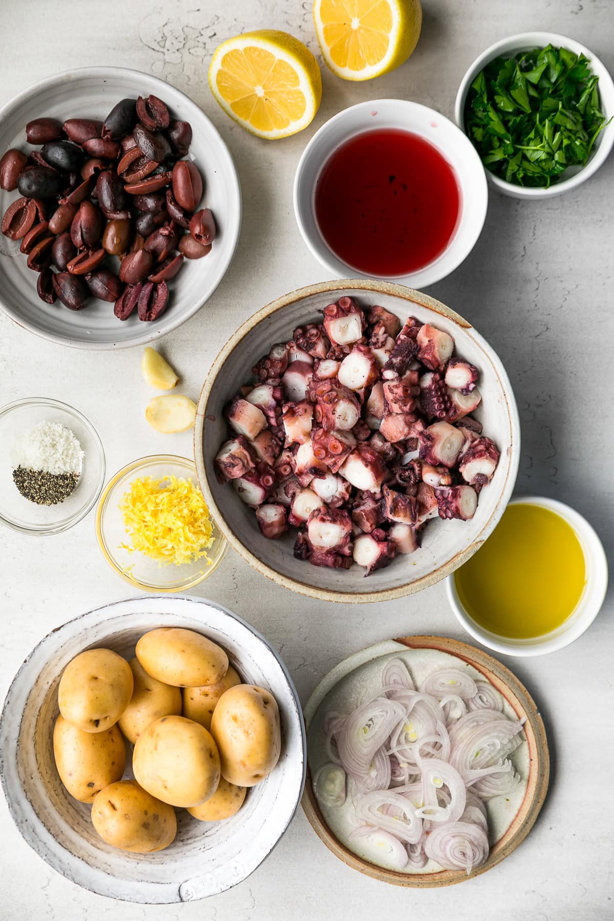 Octopus, potatoes and olives