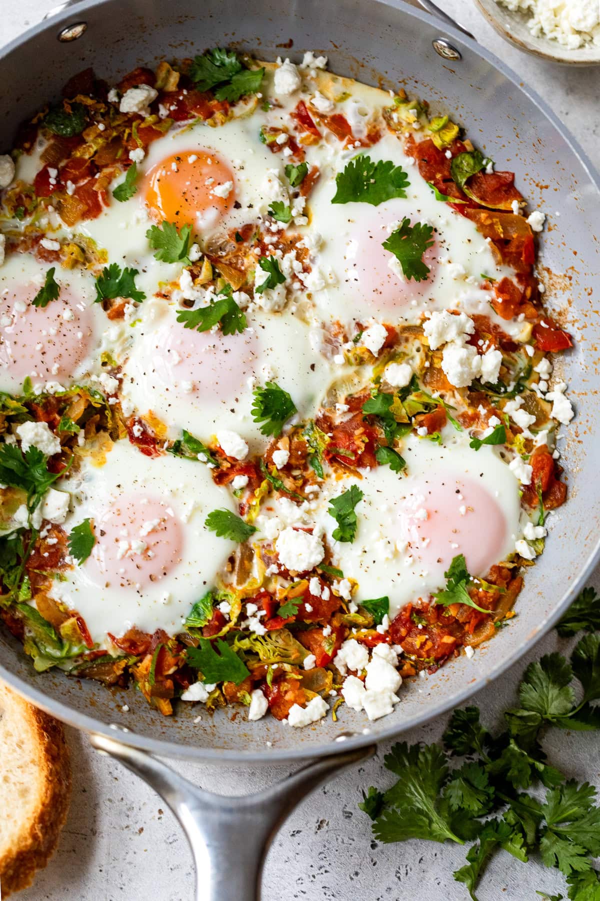 Shakshuka with Brussels Sprouts and Feta Cheese
