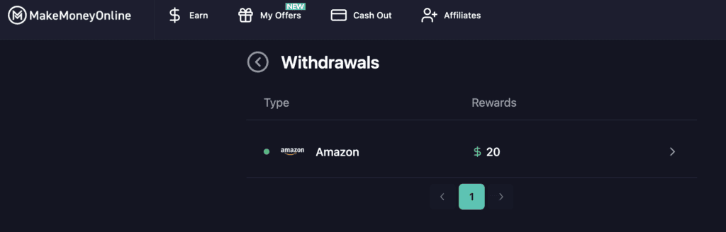 Here's proof that I earned a $20 Amazon gift card on MakeMoneyOnline.