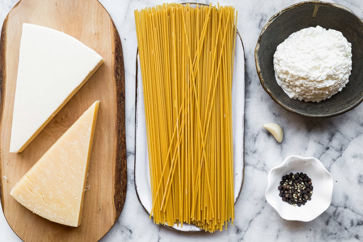 Parmesan, spaghetti, cottage cheese, salt and pepper