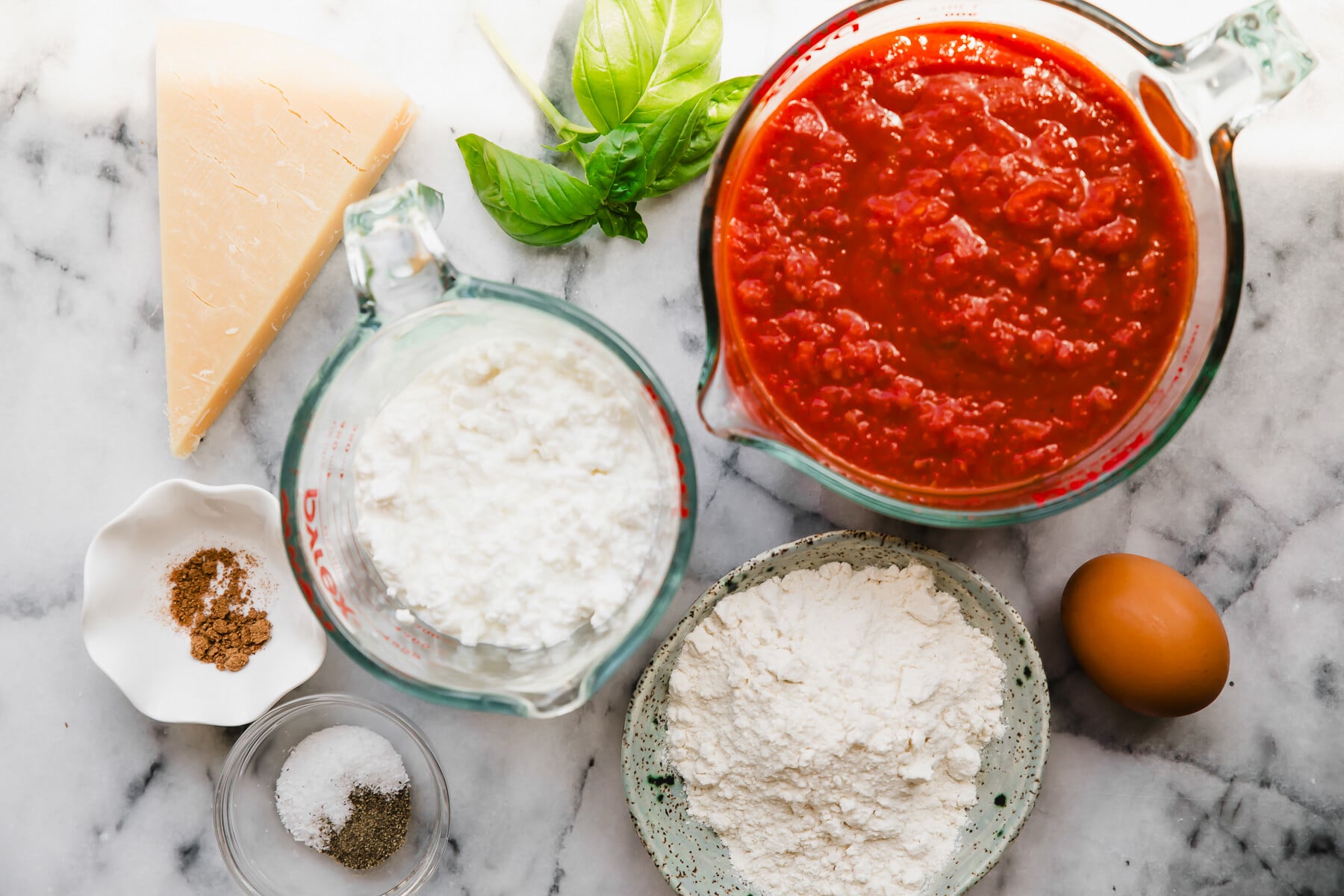 marinara sauce, cottage cheese and flour