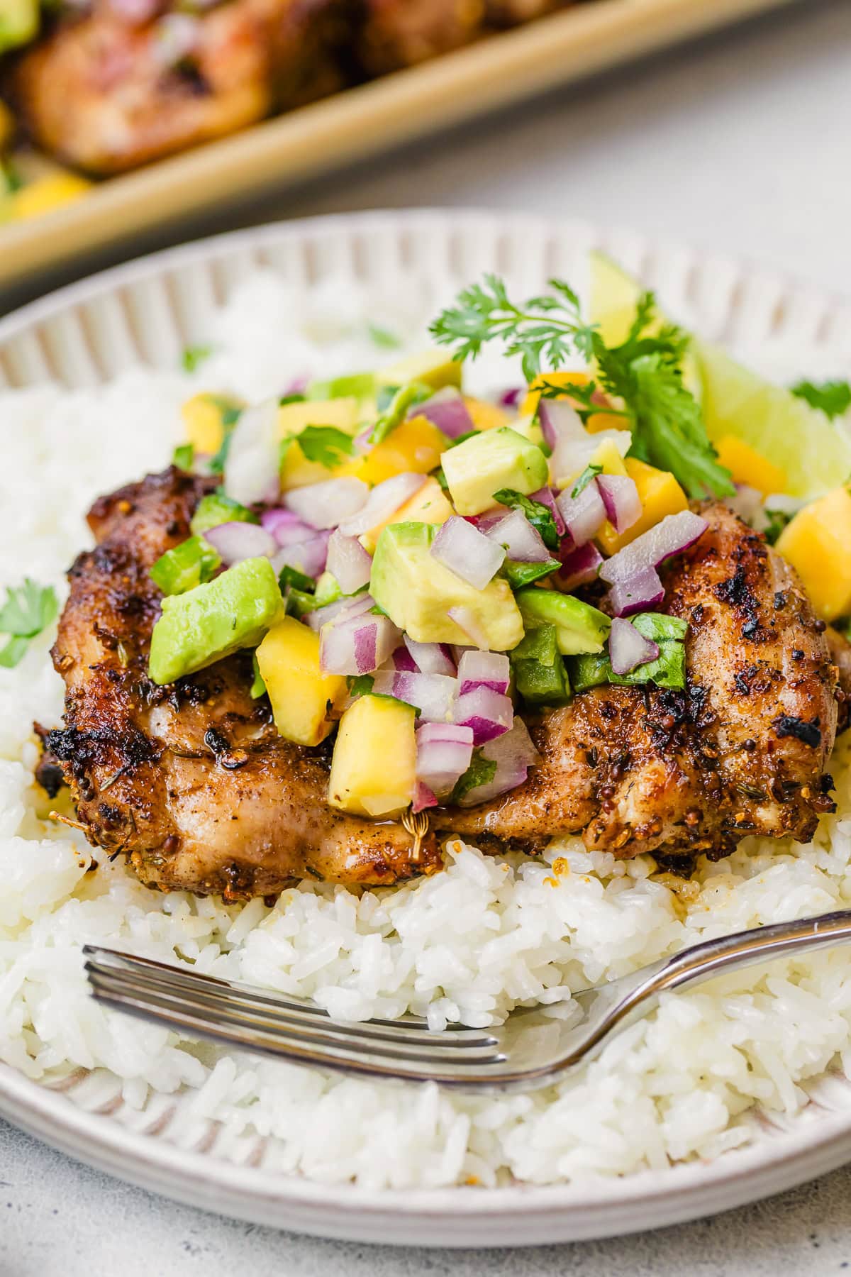 Grilled Jerk Chicken with Mango Avocado Salsa