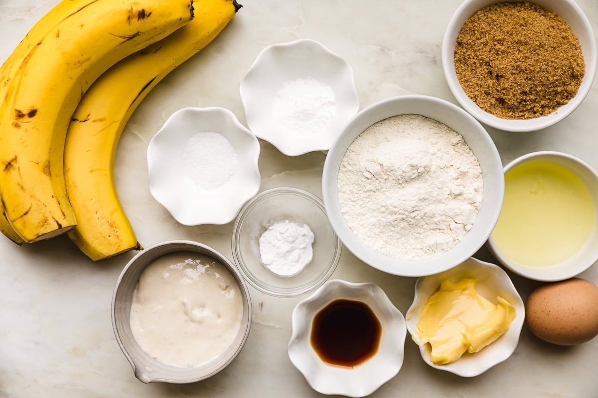 Ingredients for sourdough banana bread