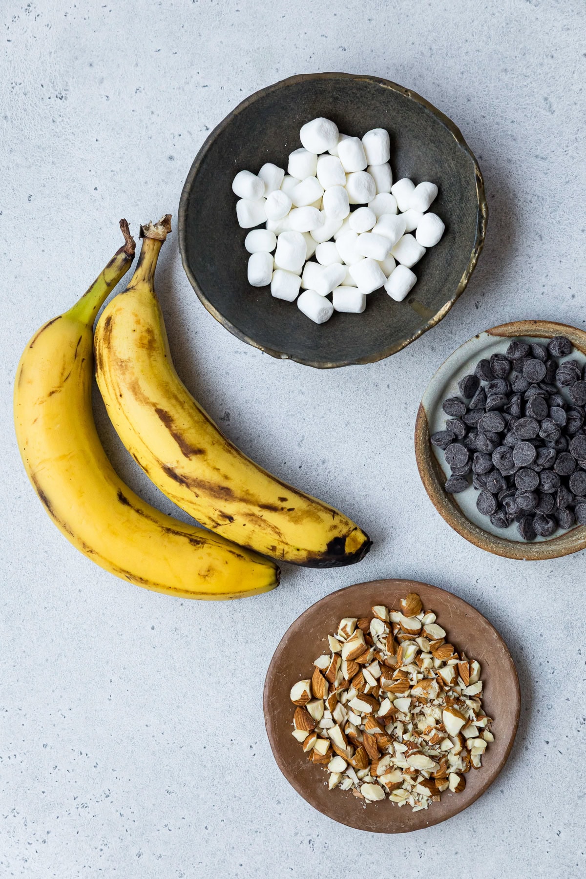 bananas, marshmallows, chocolate chips and nuts