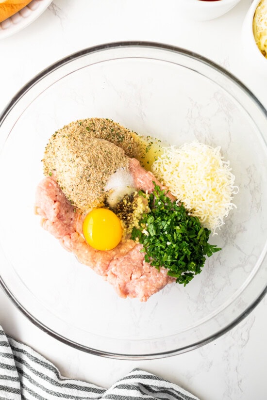 meatball ingredients in a bowl for subs