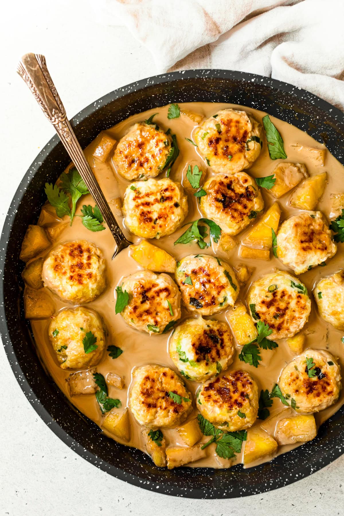 Add to skillet with coconut milk and pineapple