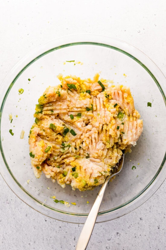 asian chicken meatball mixture in a bowl