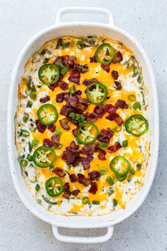 Jalapeño Popper Dip in a baking dish