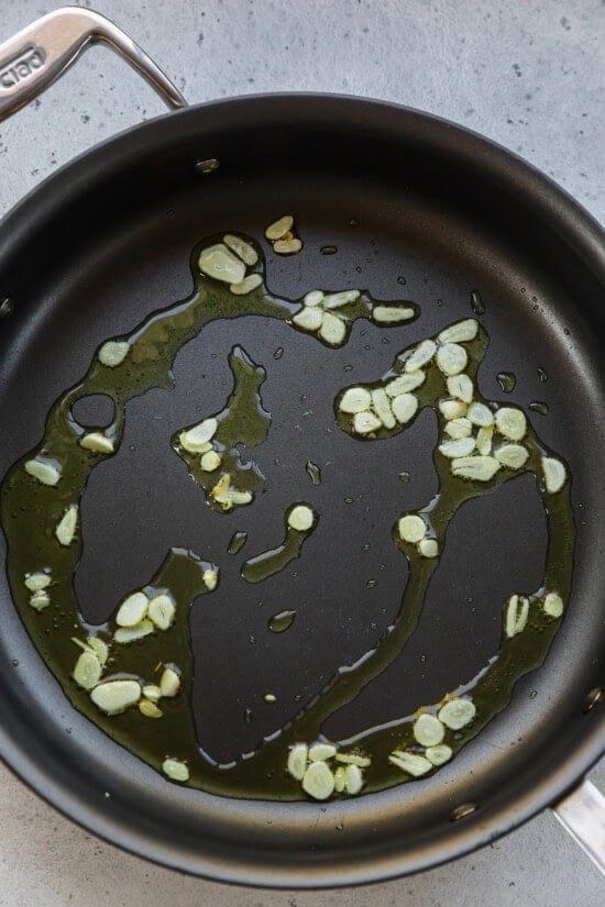 saute garlic in a skillet