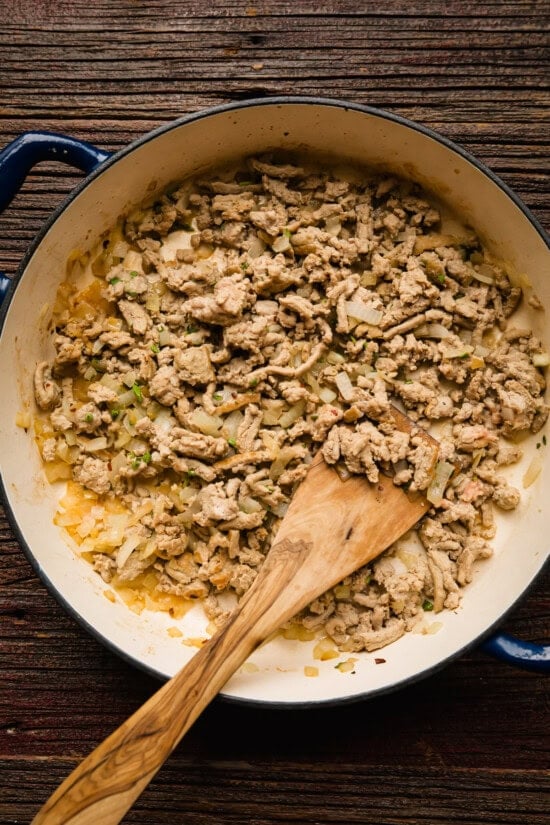 brown the turkey in a deep skillet